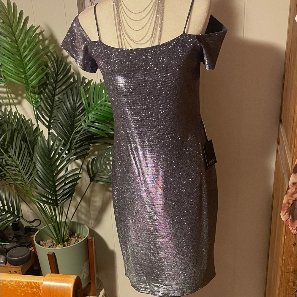 MARINA Glittering Silver Mini Dress